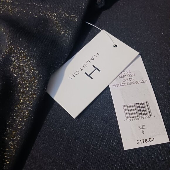 NEW H by Halston, Size 8, Black & Gold Shimmer Mini Dress with Open Tie Back - Picture 7 of 12